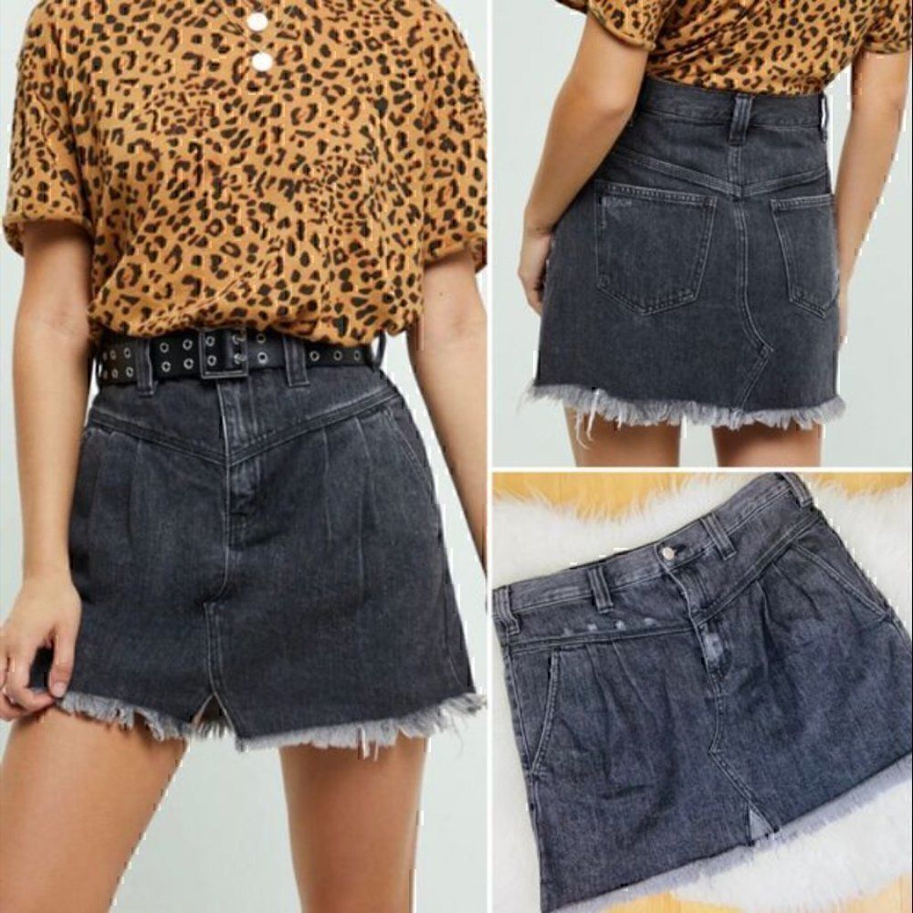 Nwt Free People black sanded distressed edgy summer spring casual mini skirt